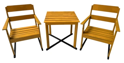 Two Art Deco Modernist Lacquered Beech Armchairs and Table, 1930s